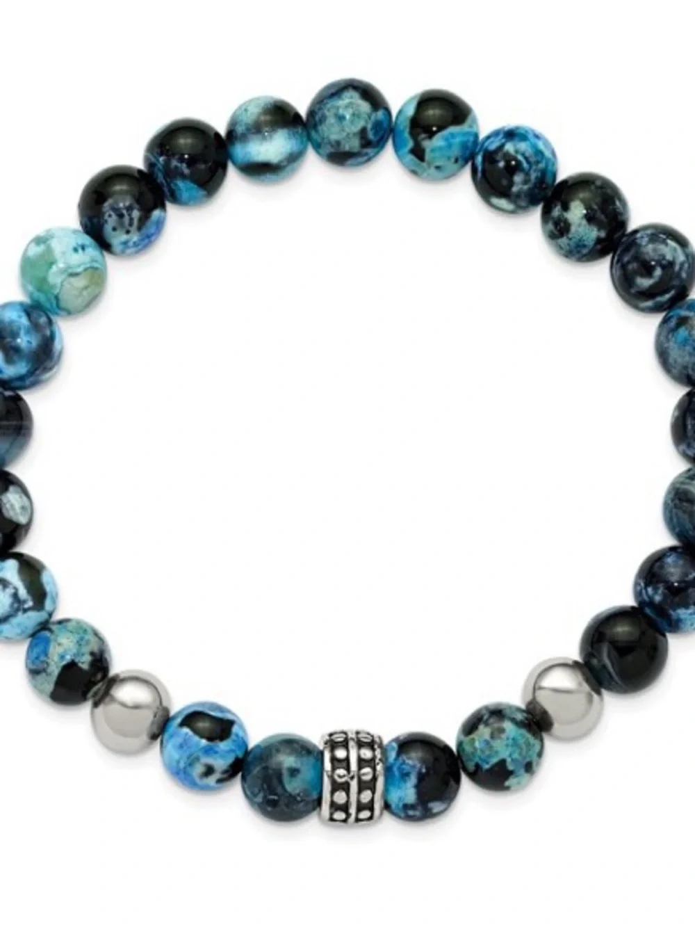 Chisel 8mm Black & Blue Apatite Stainless Steel Beaded Stretch Bracelet**